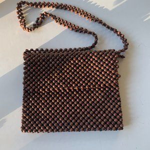 CROSS BODY PURSE Handbag Classic Brown Beaded Zipper Closure